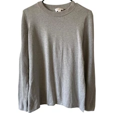 BELLE BY KIM GRAVEL NWOT Mixed Media Sweater Size Medium Heather Gray Crew Neck