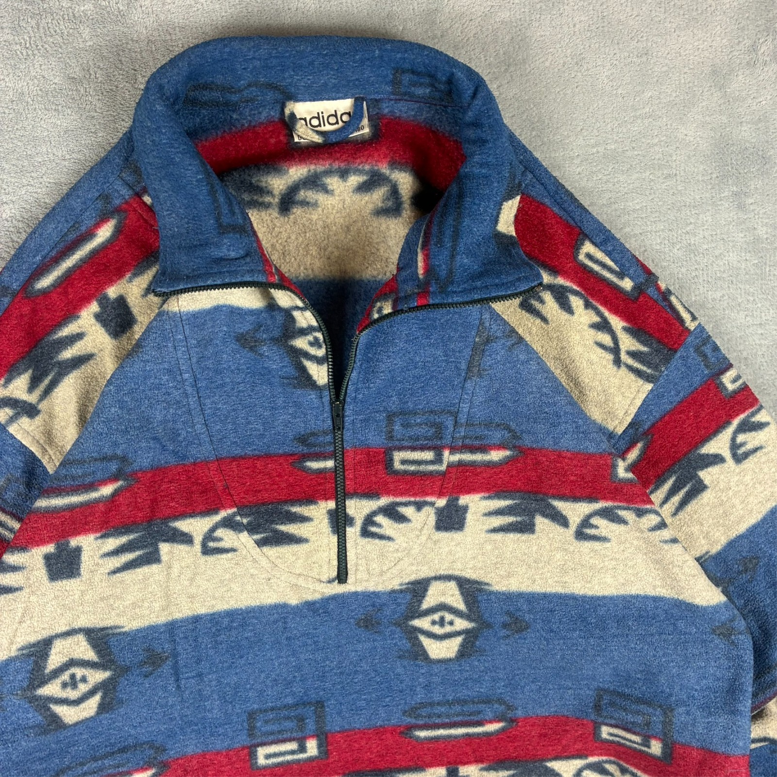 VTG Adidas 1990's Aztec Tribal Fleece Sz 40/42 Oversized Large 1/4 Zip Jumper image 4