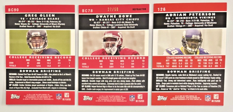 2007 Bowman Chrome Gold Refractor /50 Dwayne Bowe #BC78 Rookie RC FB27 - Image 2 of 3