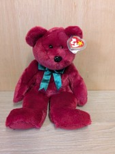 Ty Beanie Babies Retired Bear Red Plush Toy Green Ribbon