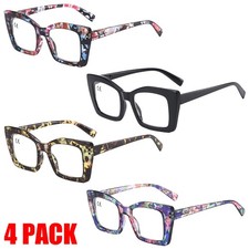 4 PACK Oversized Reading Glasses Trendy Thick Square Readers Cat Eye Eyeglasses