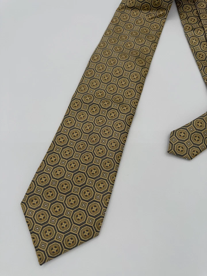 Corbata clásica Bergamo New York para hombre patrón hexágono geométrico aspecto seda Foto 2 de 4