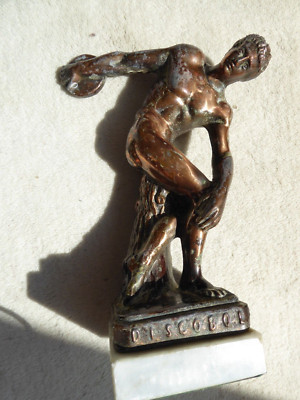 Vintage Discobol Metall Skulptur von Metame, Marmorsockel, Diskuswerfer