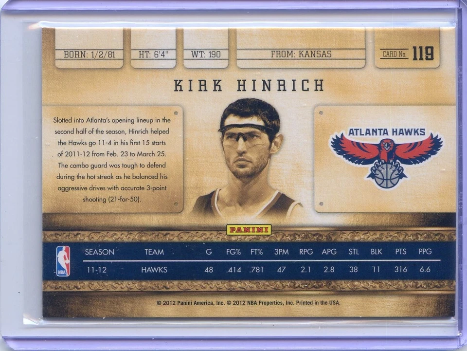 2011-12 Panini Gold Standard #/299 NO. 119 Kirk Hinrich - Image 2 of 3