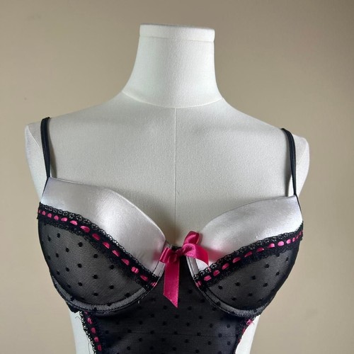Hot Pink Black and White Scene Y2K Mcbling Mall Goth Ruffle Maid Tie Slip Dress - Picture 2 of 5