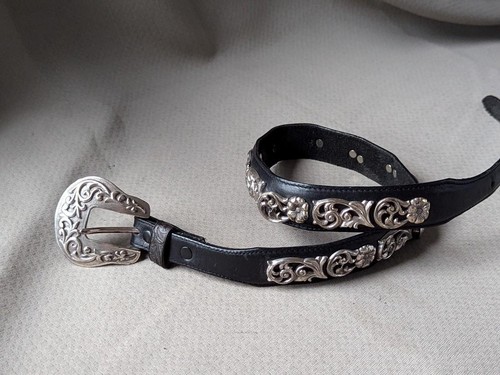 vintage USA made TONY LAMA buckle belt STUDDED leather 26-28 black WESTERN - Picture 8 of 17