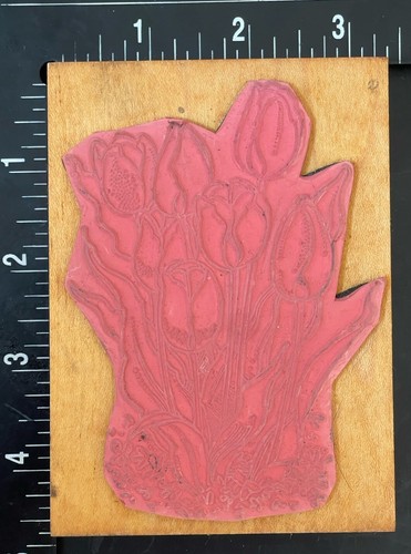 Tulips Clusters Bunch Spring Flower Plant Nature Garden Wood Rubber Stamp - Picture 2 of 3
