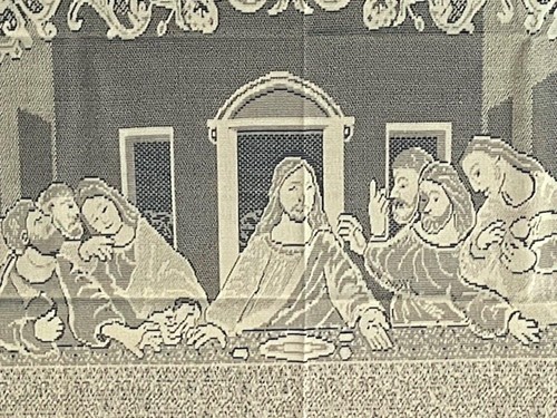 Last Supper Inspiration Lace Tablecloth Beige 60" x 86" Diningroom Free Shipping - Picture 3 of 9