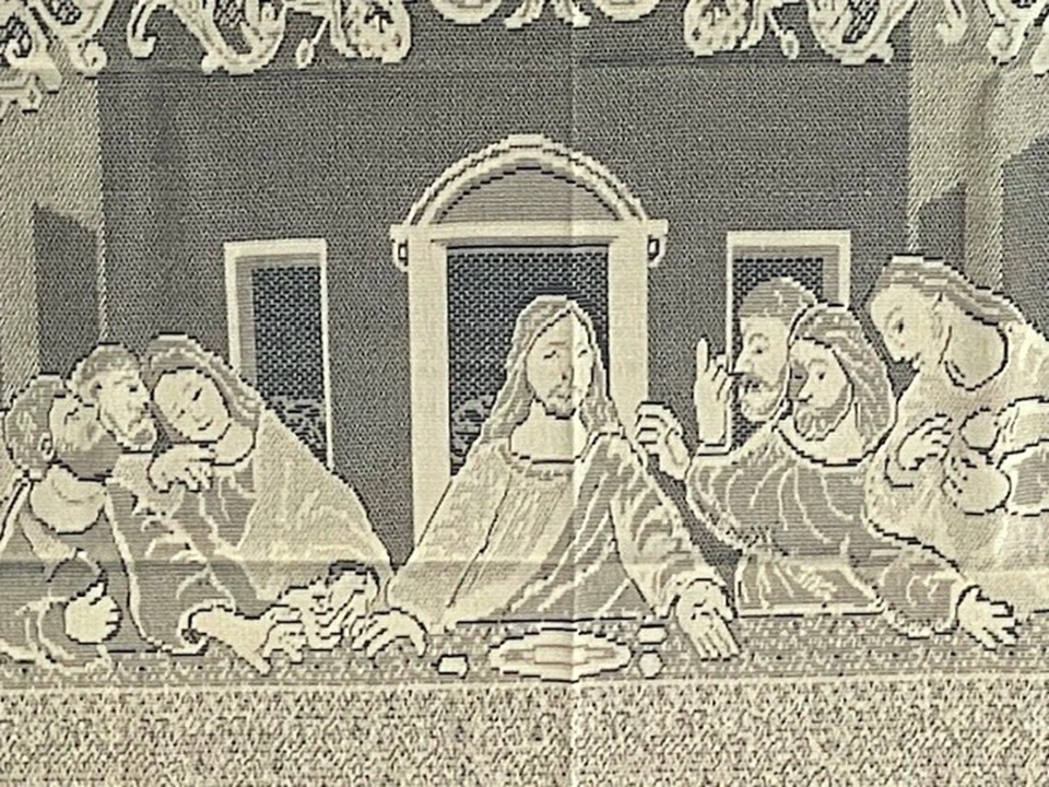 Last Supper Inspiration Lace Tablecloth Beige 60" x 86" Diningroom Free Shipping - Image 3 of 4