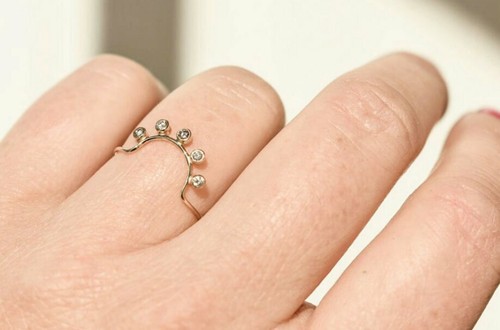 14k Solid Gold Curved U Shape Dainty Ring Handmade Minimalist Arch Stacking Ring - Picture 9 of 12