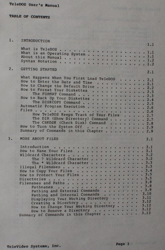Manuale utente TeleDOS manuale istruzioni DOS OPERATING SYS Televideo VINTAGE computer - Foto 2 di 4