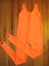 Plus Size Shiny Orange Tank Spandex Stirrup Foot Unitard Catsuit Sz 2XL-16 New