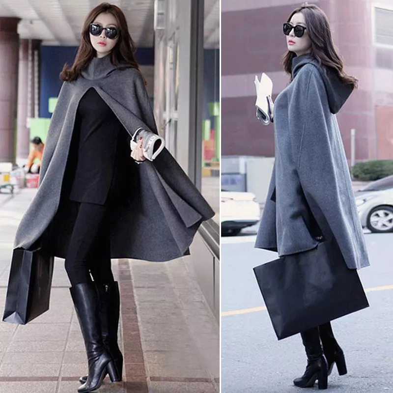 Women Loose Batwing Poncho Cloak Warm Coat Jacket Cape Parka Cappa | eBay