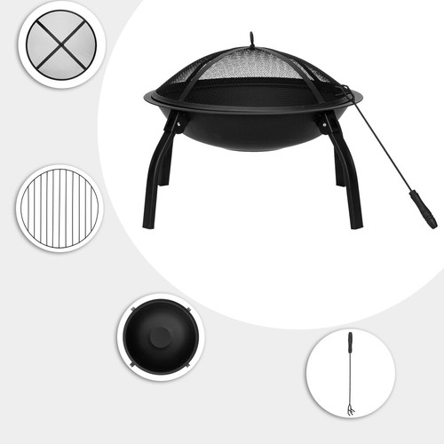 22" Four-Legged Folding Iron Brazier Wood Burning Fire Pit 22 x 22 x 18.1" - Picture 10 of 23