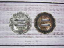 Lot of 2 Floral Engraved Antique Silver Copper Slotted Concho 1-1/2"