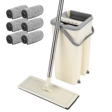 360° Flat Squeeze Wash & Dry Mop and Bucket Set with 6 Replacement Pads UK