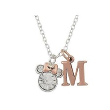 Minnie Mouse Rose Gold Silver Plated Crystal Initial M necklace