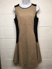 Ann Taylor Size 10 Camel Brown W/ Black Contrast Dress Rayon Nylon Spandex 