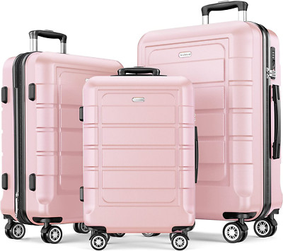 3pcs Expandable Luggage Sets w/ PC+ABS Material, Double Wheels & TSA Lock - Pink