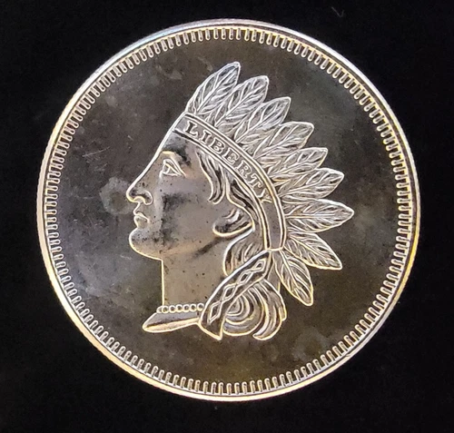Indian Head Penny Design Wreath Vtg Bullion-999 Silver 1 Oz Ounce Art Round Coin