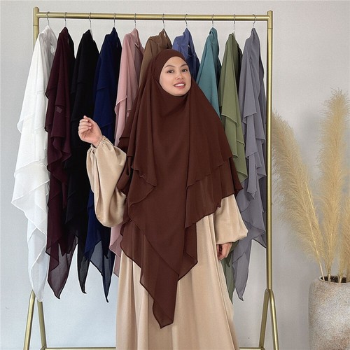 Women Overhead Hijab 3 Layer Prayer Muslim Khimar Headscarf Robe Burqa Islam New - Picture 7 of 47