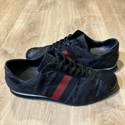 Gucci GG Signature Low Top Black Stripe Canvas CLEAN Shoes  display picture 2