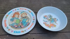 The Bobbs-Merill Company Raggedy Ann and Andy 1969 plate and bowl set Vintage
