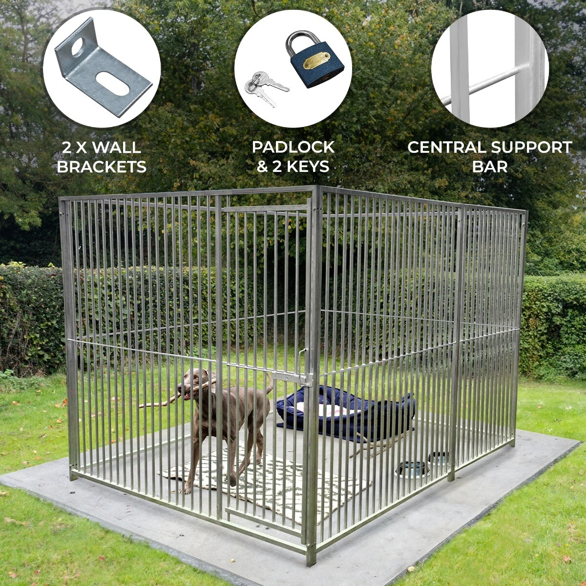Dog Run Panels With Door Galvanised Steel Kennel Enclosure Pen Fence 1.84m x 2m