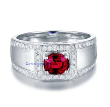 Natural Garnet & CZ Gemstones with 925 Sterling Silver Ring for Men's #CT448