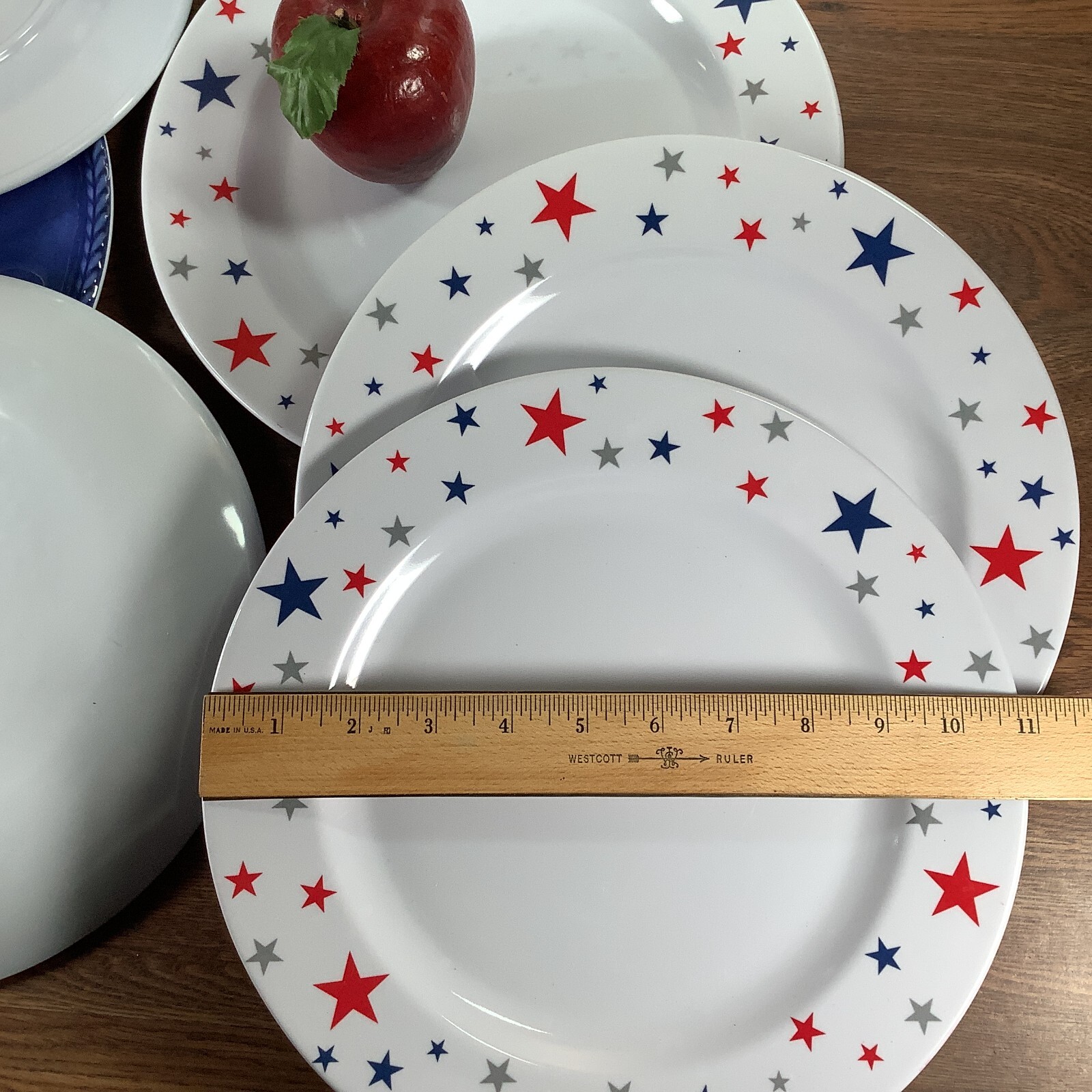11PC Fourth Of July Patriotic Melamine Plates Dinner Salad Red White