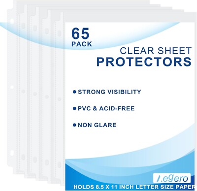65 Pack Clear Sheet Protectors, 8.5 x 11 inch Page Protectors for 3 Ring Binder,