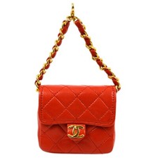 Chanel Red Lambskin Classic Flap Micro Bag Pouch KK90857