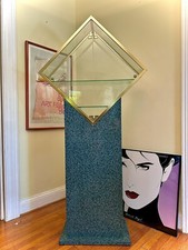 Postmodern display cabinet Pomo Money Green Faux Marble Glass Brass W 2 Keys