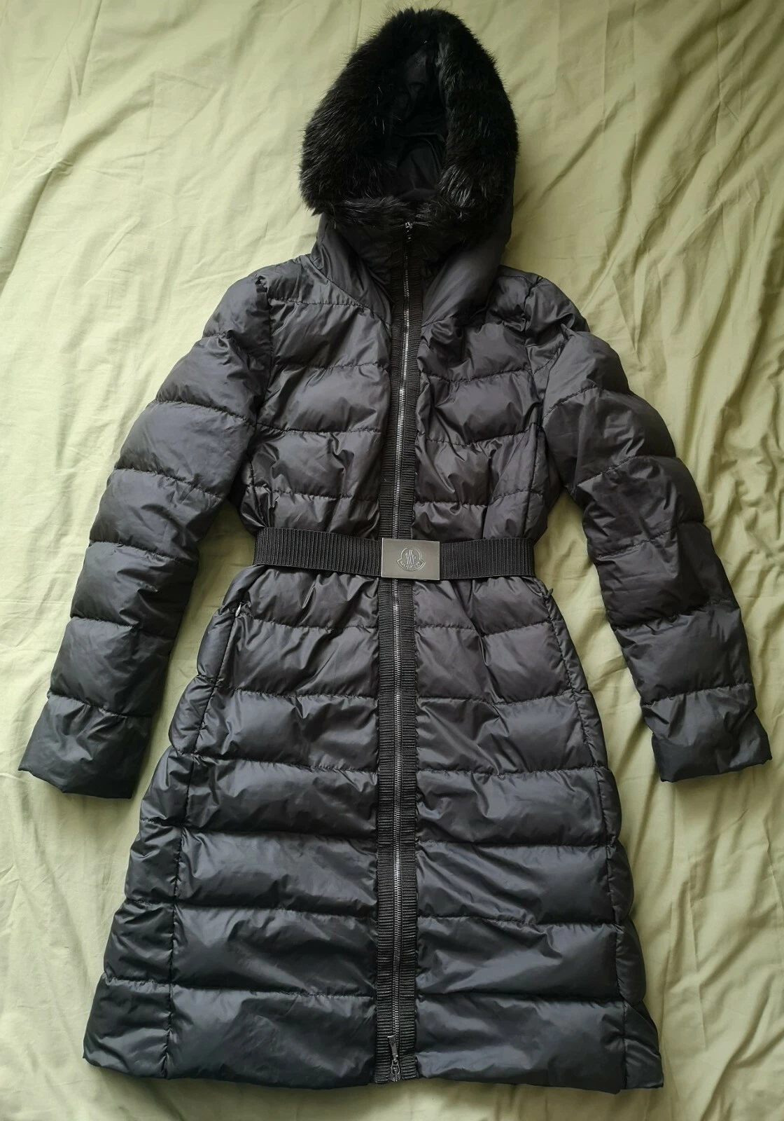 Cappotto tampone lungo Moncler donna grigio originale pelliccia di castoro taglia 0 