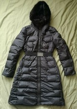 Moncler Women's Grey Genuine Beaver Fur Trim Long Down Puffer Coat Size 0 - Used