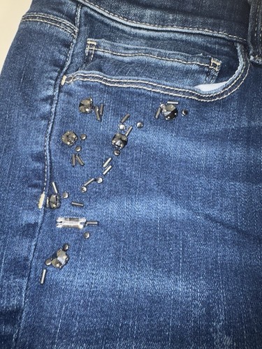 Pantalones de mezclilla White House Black Market talla 14 azul oscuro ajustados elásticos detalles de cuentas - Imagen 3 de 13