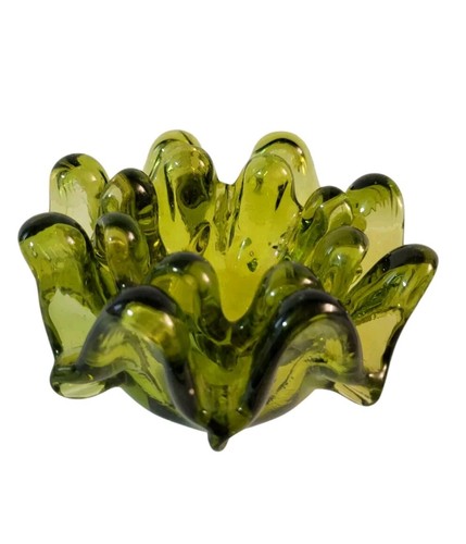 Set 2 piatti/posacenere impilabile in vetro artistico vintage vetro pressato verde - Foto 6 di 10