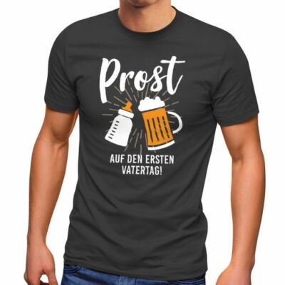 Herren T-Shirt Geschenk Prost zum ersten Vatertag Papa Spruch lustig