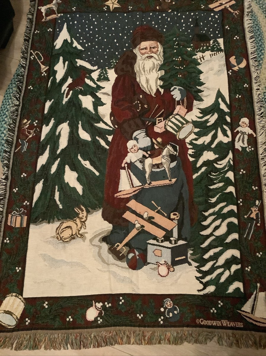 限定割引◆ヴィンテージラグ テニス USA製 Goodwin Weavers 64” X 44” Goodwin Weavers Vintage (1995) Christmas Throw~ Old