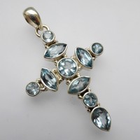 Blue Topaz Cross Sterling 925 Silver Pendant Jewellery December Birthday Gift Blue Topaz Cross Sterling 925 Silver Pendant Jewellery December Birthday Gift
