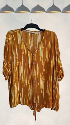 Ex TU Clothing Damen Bluse Batik Bindesaum Gelb Multi