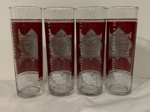 Four (4) 1986 Jim Beam Stakes Spiral Spring Festival Glasses - 7" Tall - Picture 4 of 8