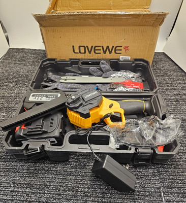 LOVEWE Cordless Mini Chainsaw 6  Black/Yellow Battery Powered Garden Tool