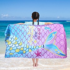 Kinlop 30 x 60 in Kids Mermaid Beach Towels Quick Dry Sand Free Absorbent Bat...