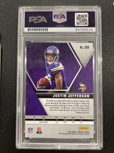 2020 PANINI Prizm Mosaic AUTO #398 JUSTIN JEFFERSON ROOKIE RC - PSA - Picture 2 of 2