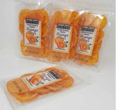 Trader Joe's Orange Slices Sweetened Dried Fruit Snacks 5.3 oz Each.  (4 Pack)