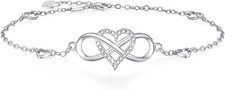 Infinity Heart Anklets Gifts for Women 925 Sterling Silver CZ Beach Foot Chain