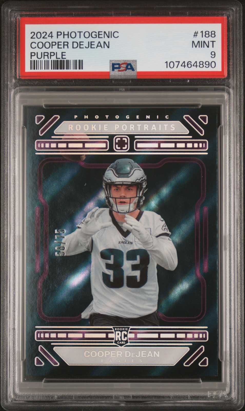 2024 PANINI PHOTOGENIC PURPLE #188 COOPER DEJEAN 58/75 PSA 9