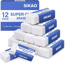 White Pencil Eraser 12 Pack Latex-Free Large Block Erasers for School Office Art