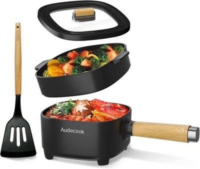 Hot Pot Electric 2L, Cermic Glaze Non-Stick Frying Pan 8 Inch, Portable Travel